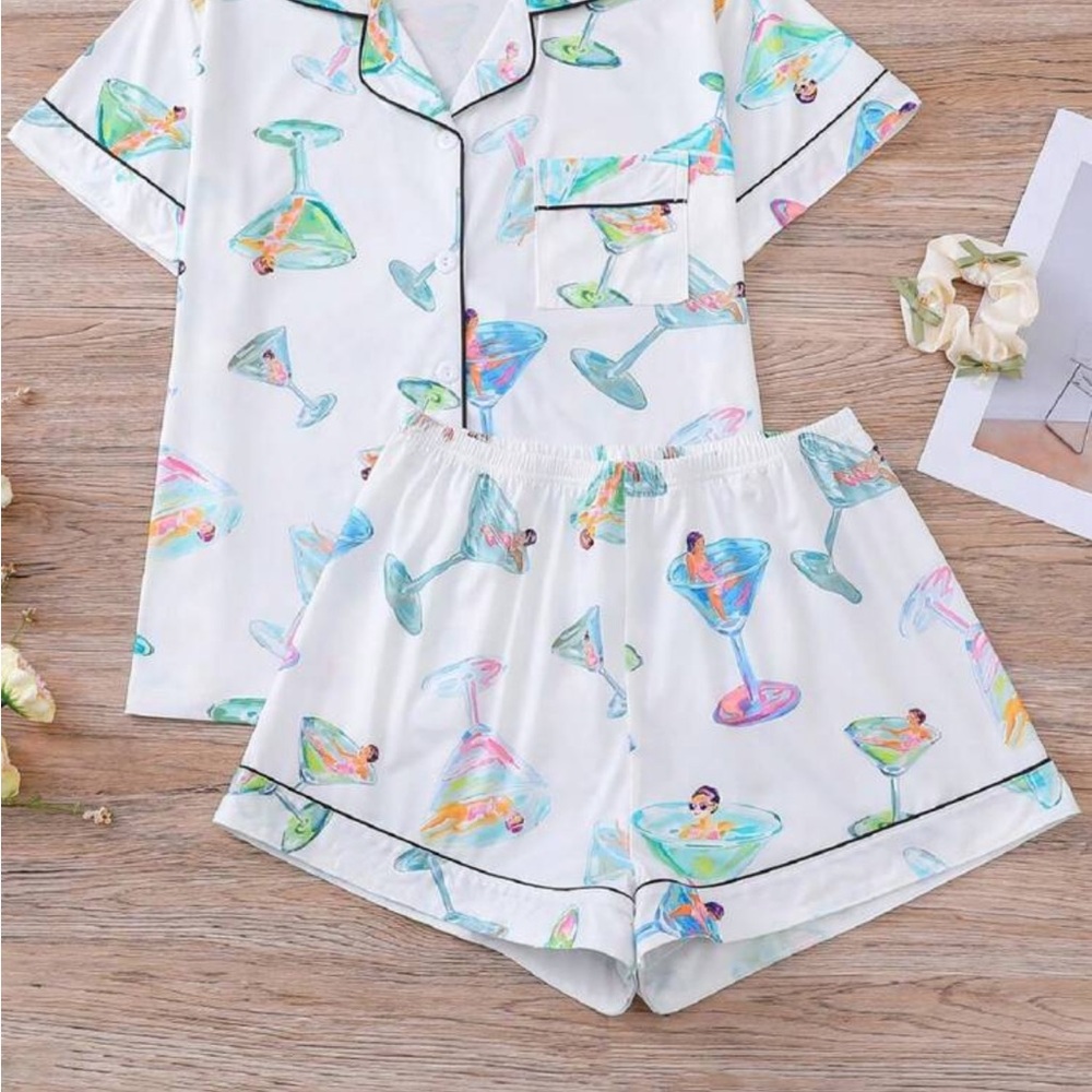 Colorful Cocktail Print Pajama Set